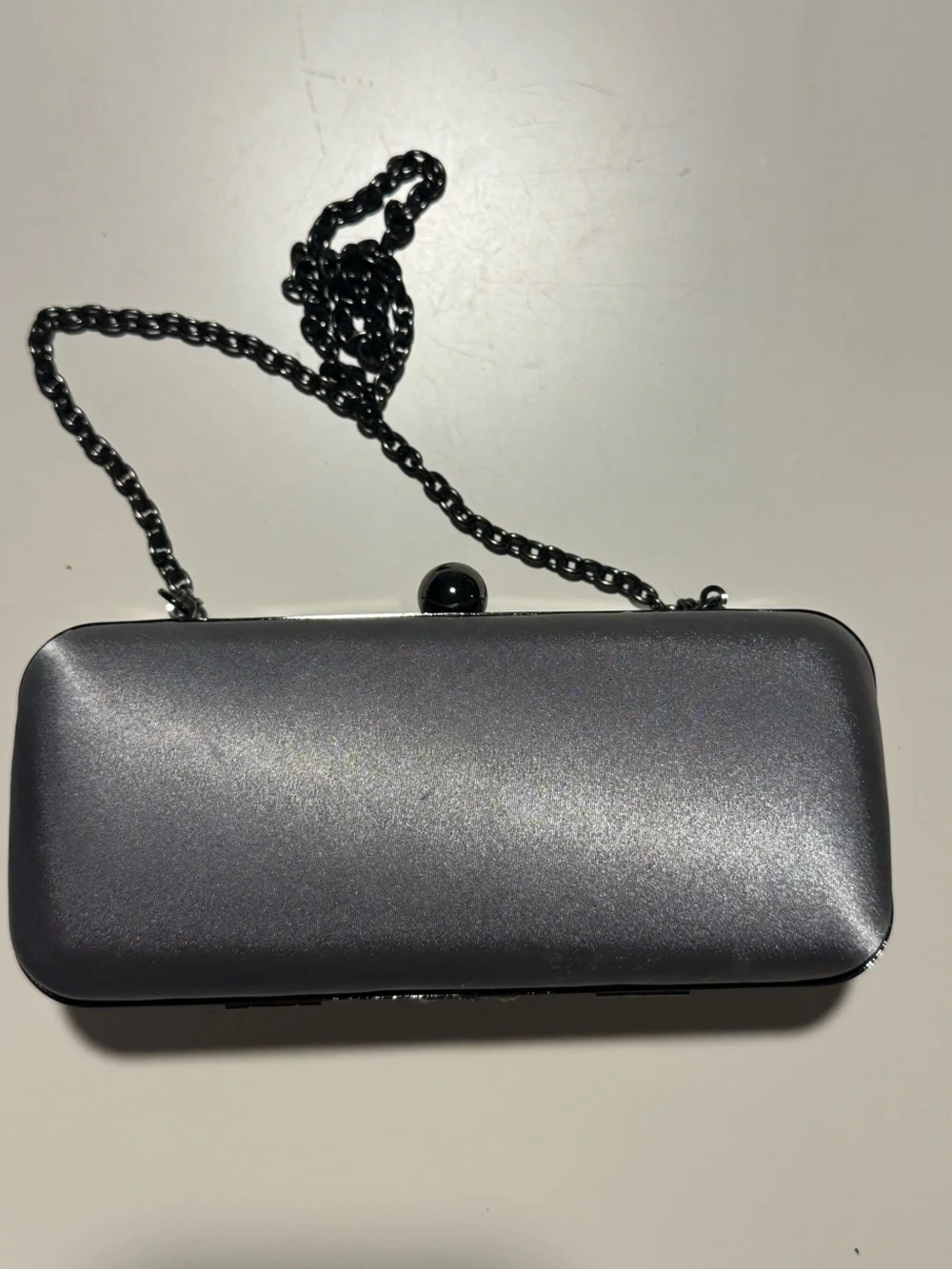 Aria Gunmetal Satin Evening Clutch with Chain
